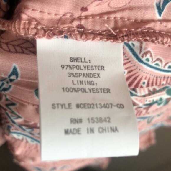 CODE X MODE Dress Paisley Tiered Ruffle Pleated Skirt Pink Green Sz.L - Picture 9 of 12